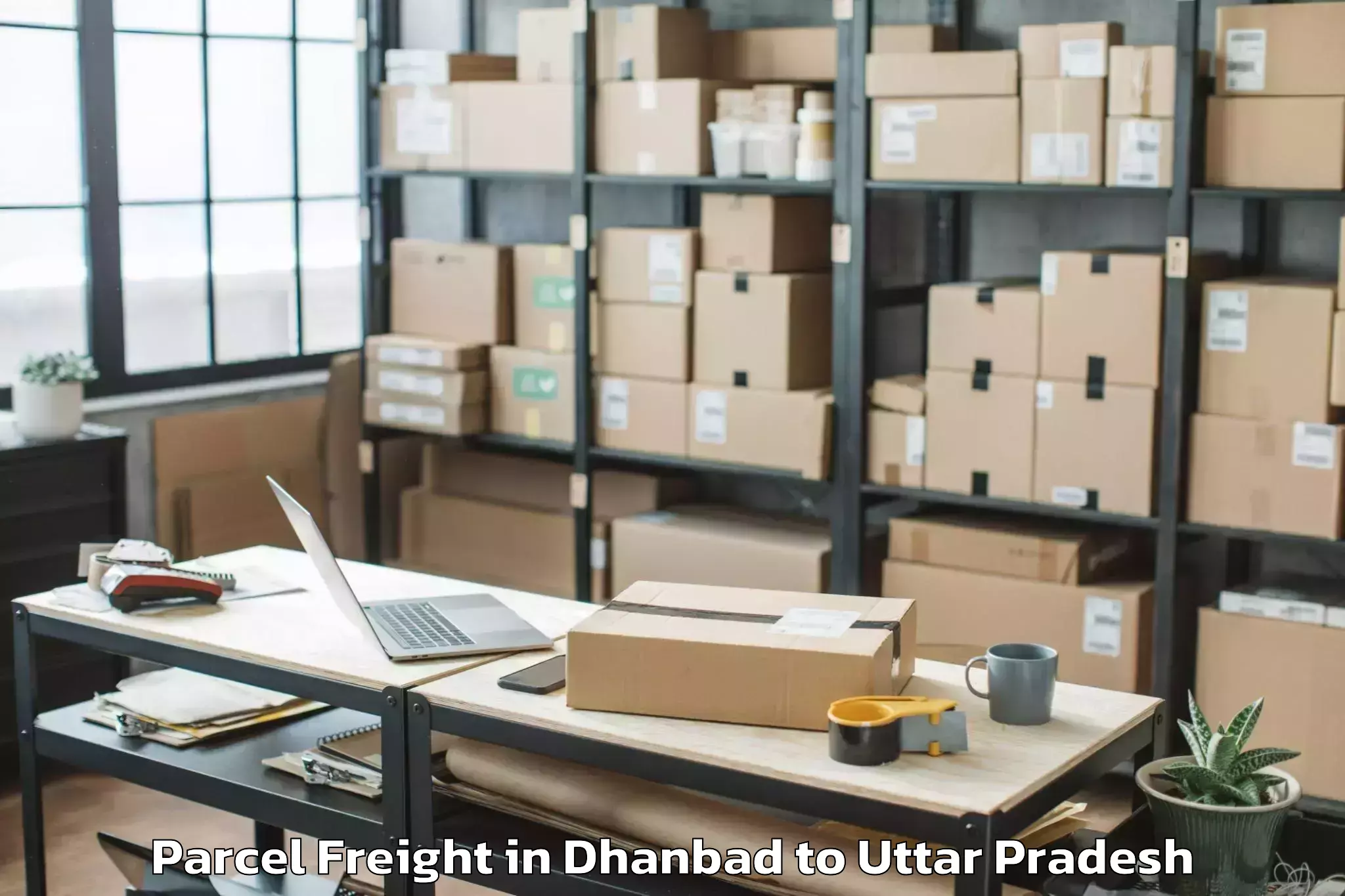 Easy Dhanbad to Jhinjhak Parcel Freight Booking